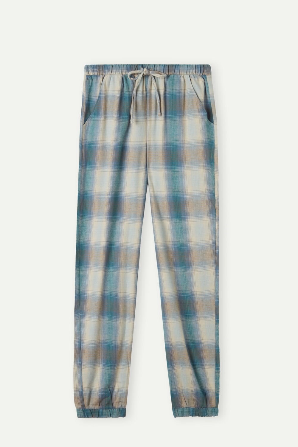 Intimissimi Cozy Mountains Brushed Cloth Pants with Cuffs Green - 148j - Evergreen / Blue Nile Check Print | 5478SRJUN