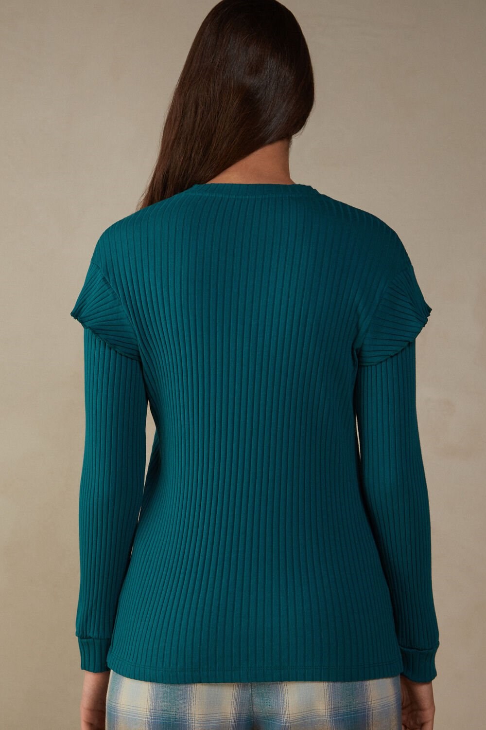 Intimissimi Cozy Mountains Long Sleeve Ribbed Top Green - 4572 - Evergreen | 3128YNRKL