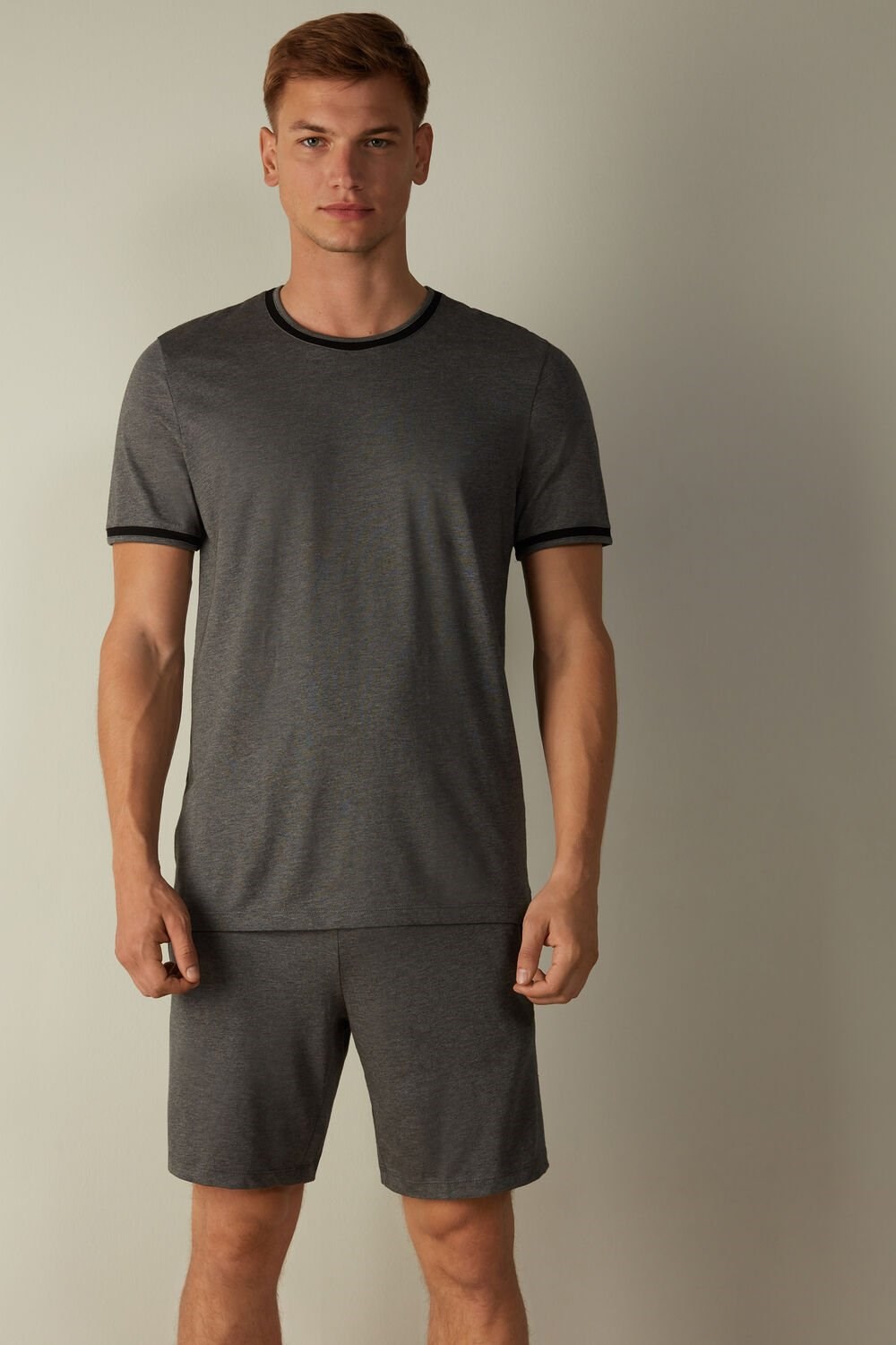 Intimissimi Cropped Basic Supima® Cotton Pajamas Dark Grey - 5227 - Heathered Graphite Grey | 0628ALIJN