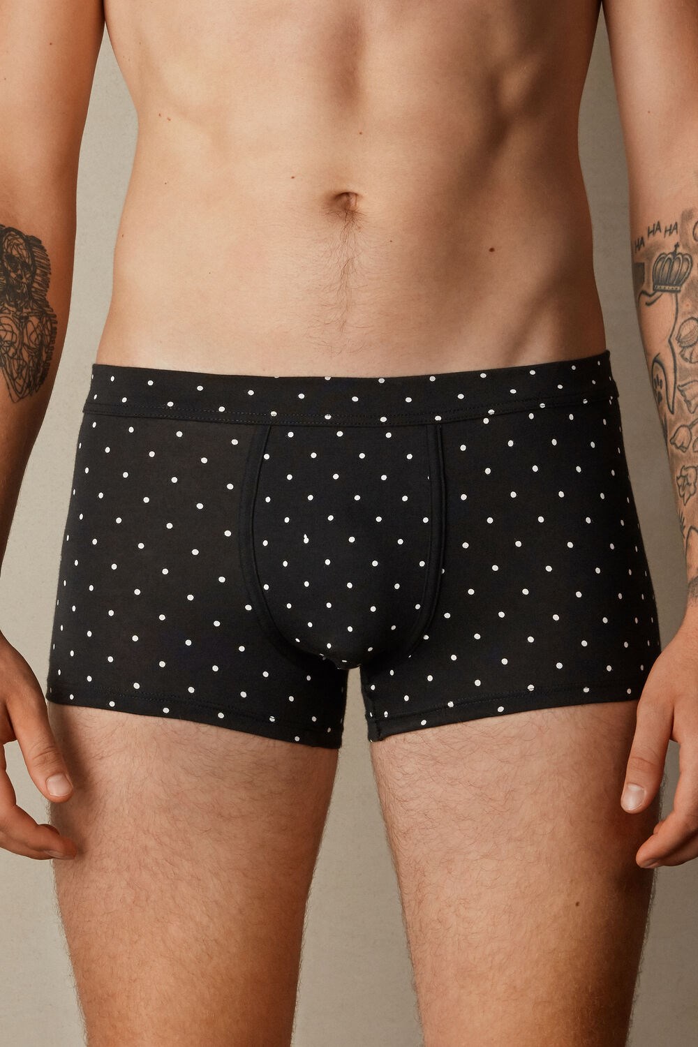 Intimissimi Dotted Boxers in Stretch Supima® Cotton Black - 062j - Black Dot Print | 1708SPREQ