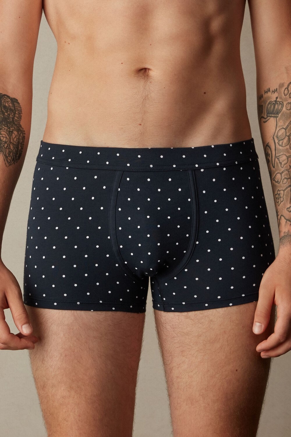 Intimissimi Dotted Boxers in Stretch Supima® Cotton Blue - 049j - Midnight Blue Dot Print | 2405UOEDW