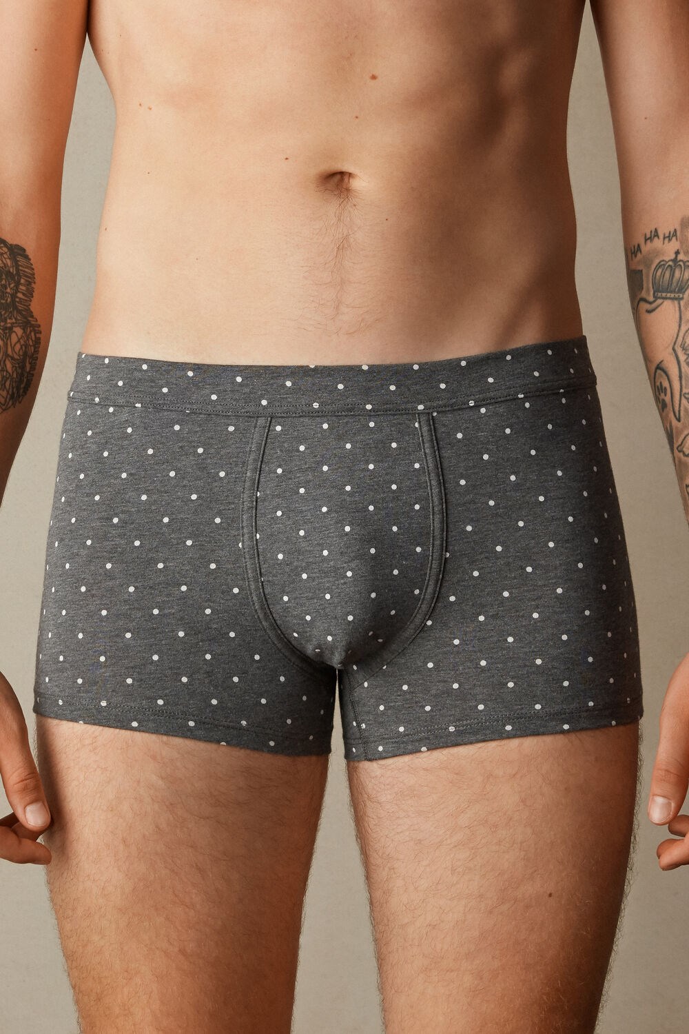 Intimissimi Dotted Boxers in Stretch Supima® Cotton Grey - 063j - Graphite Grey Heather Dot Print | 9120RKILJ