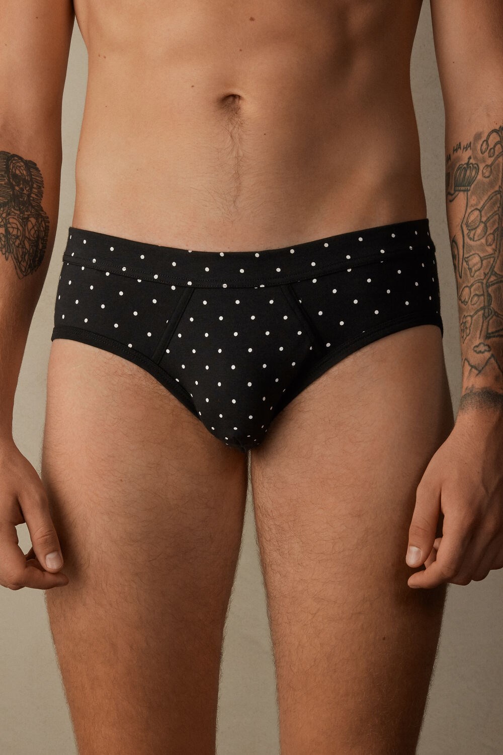 Intimissimi Dotted Briefs in Stretch Supima® Cotton Black - 062j - Black Dot Print | 2058IUNTX