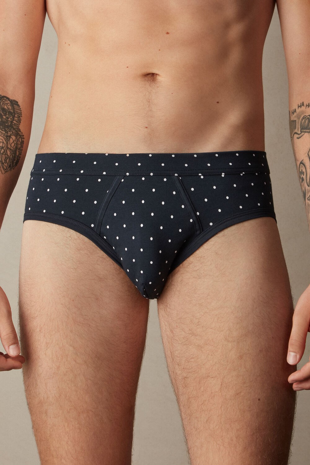 Intimissimi Dotted Briefs in Stretch Supima® Cotton Blue - 049j - Midnight Blue Dot Print | 5347SGLFH