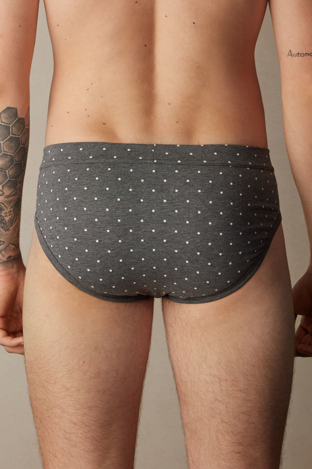 Intimissimi Dotted Briefs in Stretch Supima® Cotton Grey - 063j - Graphite Grey Heather Dot Print | 7429HLNUC