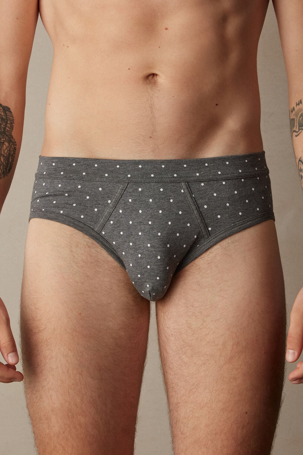 Intimissimi Dotted Briefs in Stretch Supima® Cotton Grey - 063j - Graphite Grey Heather Dot Print | 7429HLNUC