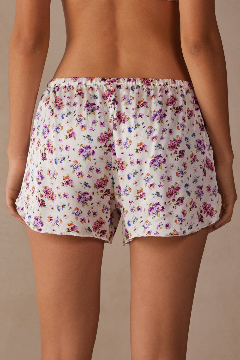 Intimissimi Dreaming of Spring Satin Shorts Print - 208j - White Spring Bouquet Print | 0659VQJEW