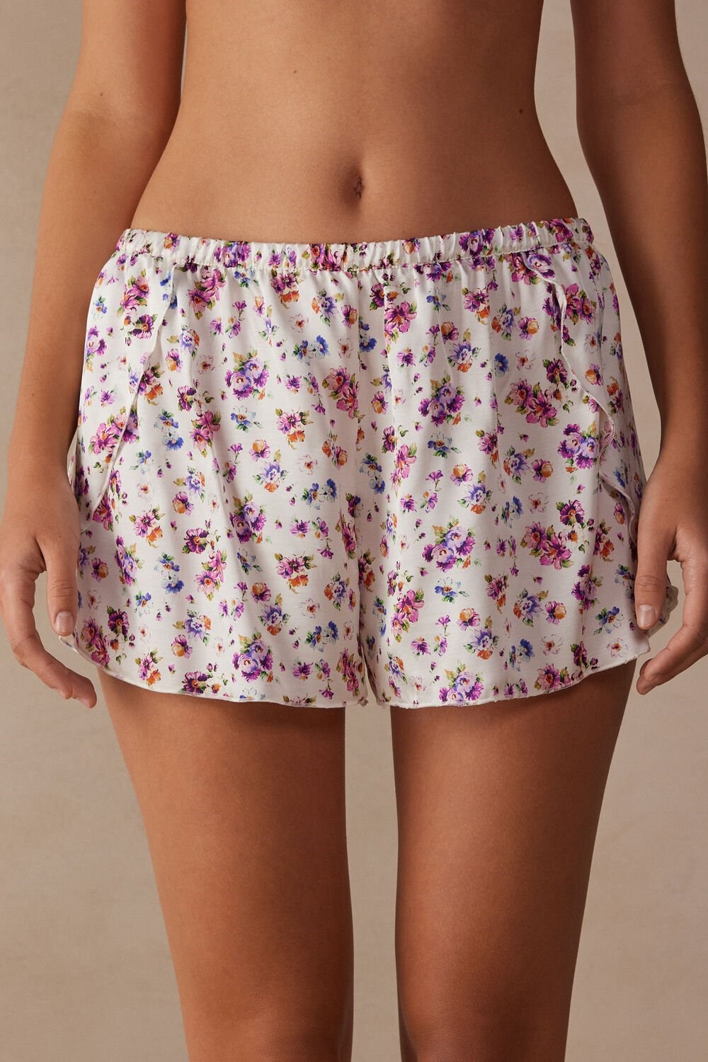 Intimissimi Dreaming of Spring Satin Shorts Print - 208j - White Spring Bouquet Print | 0659VQJEW