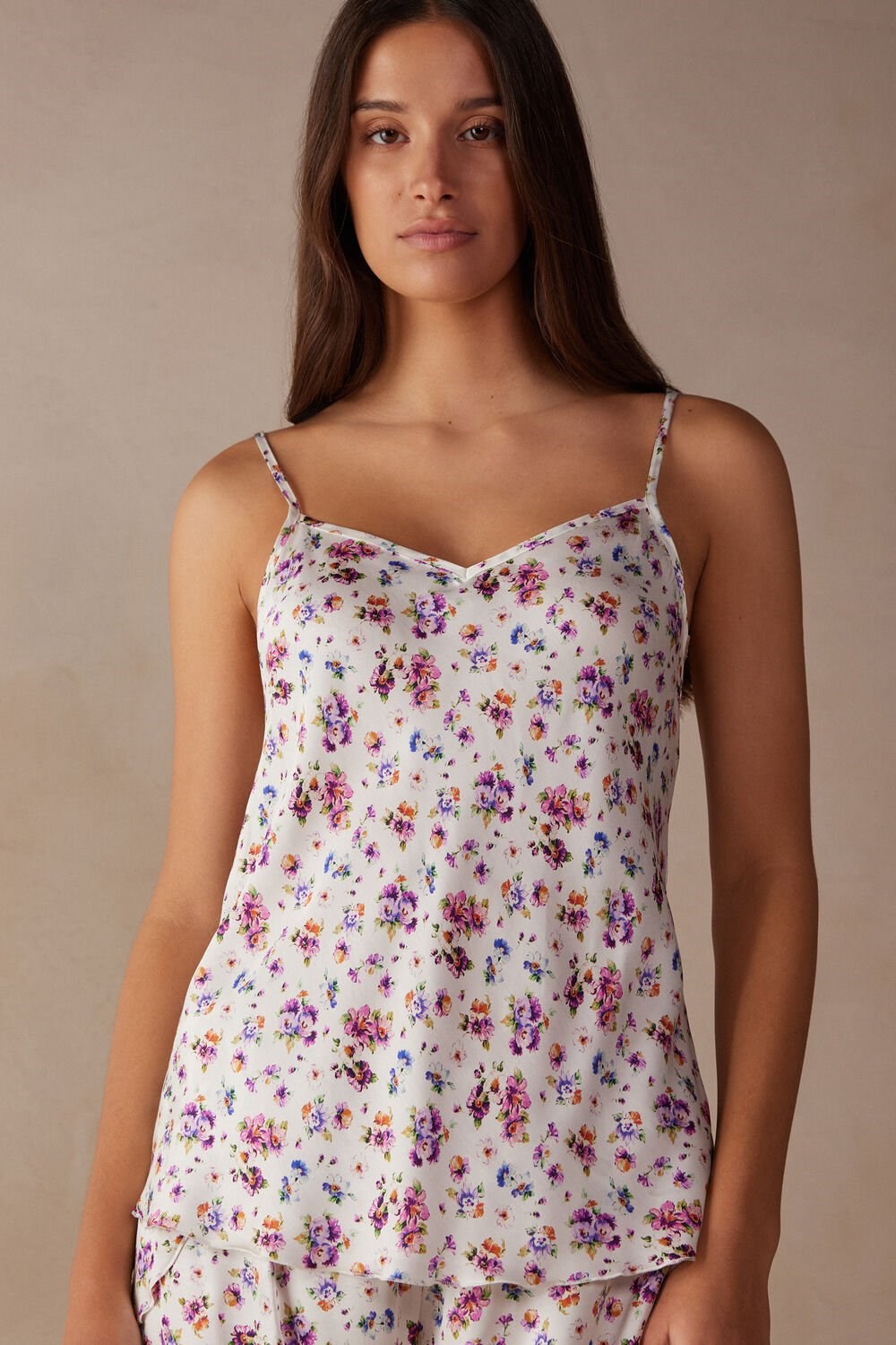 Intimissimi Dreaming of Spring Satin Top Print - 208j - White Spring Bouquet Print | 6039ZQMTX