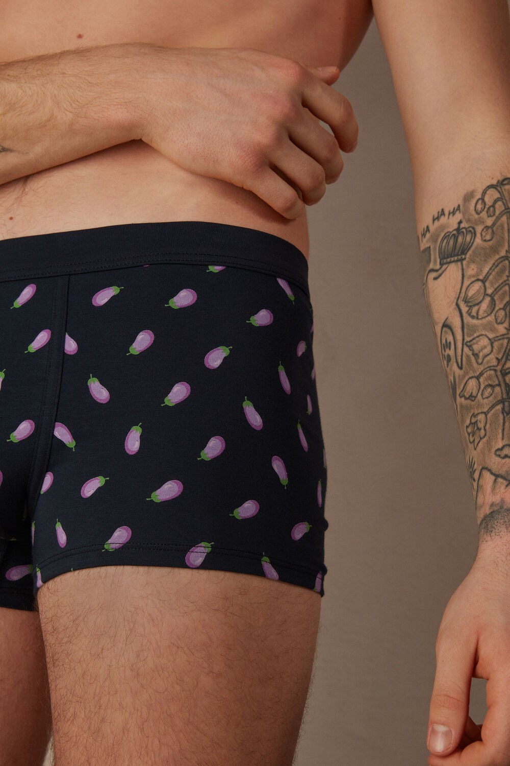 Intimissimi Eggplant Boxers in Stretch Supima® Cotton Blue - 181j - Midnight Blue Eggplant Print | 0812SVNUI