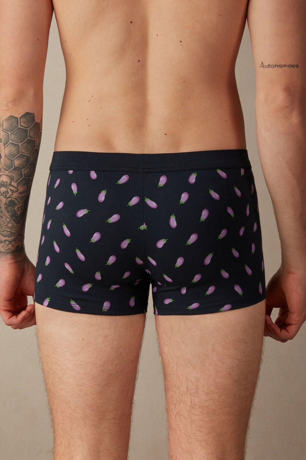 Intimissimi Eggplant Boxers in Stretch Supima® Cotton Blue - 181j - Midnight Blue Eggplant Print | 0812SVNUI