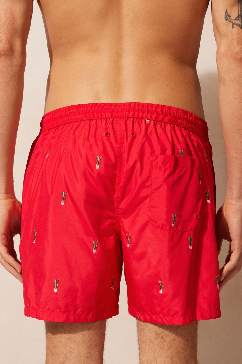 Intimissimi Embroidered Cactus Swim Trunks Print - 258j - Red Cactus Embroidery | 8650IPJMD