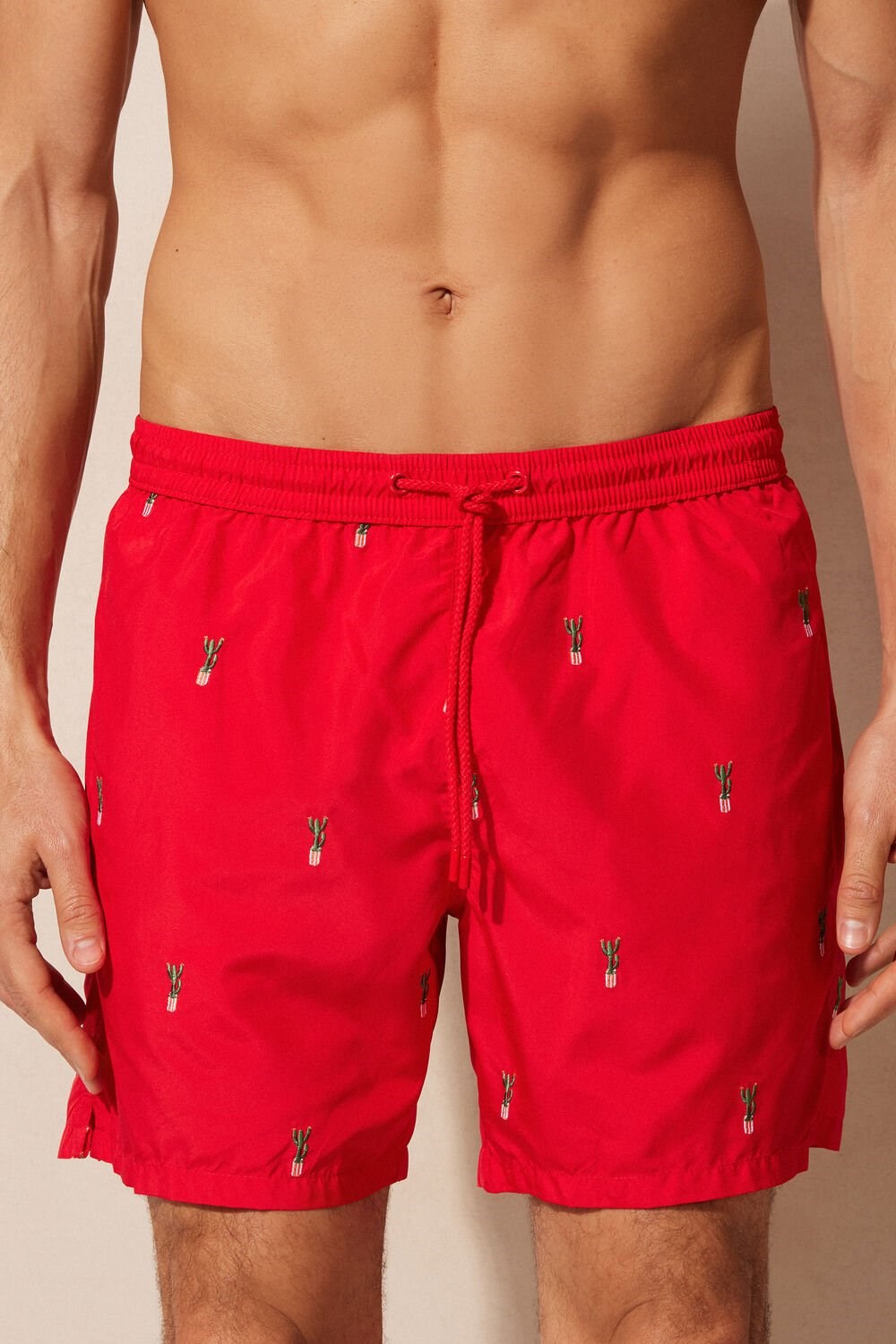 Intimissimi Embroidered Cactus Swim Trunks Print - 258j - Red Cactus Embroidery | 8650IPJMD