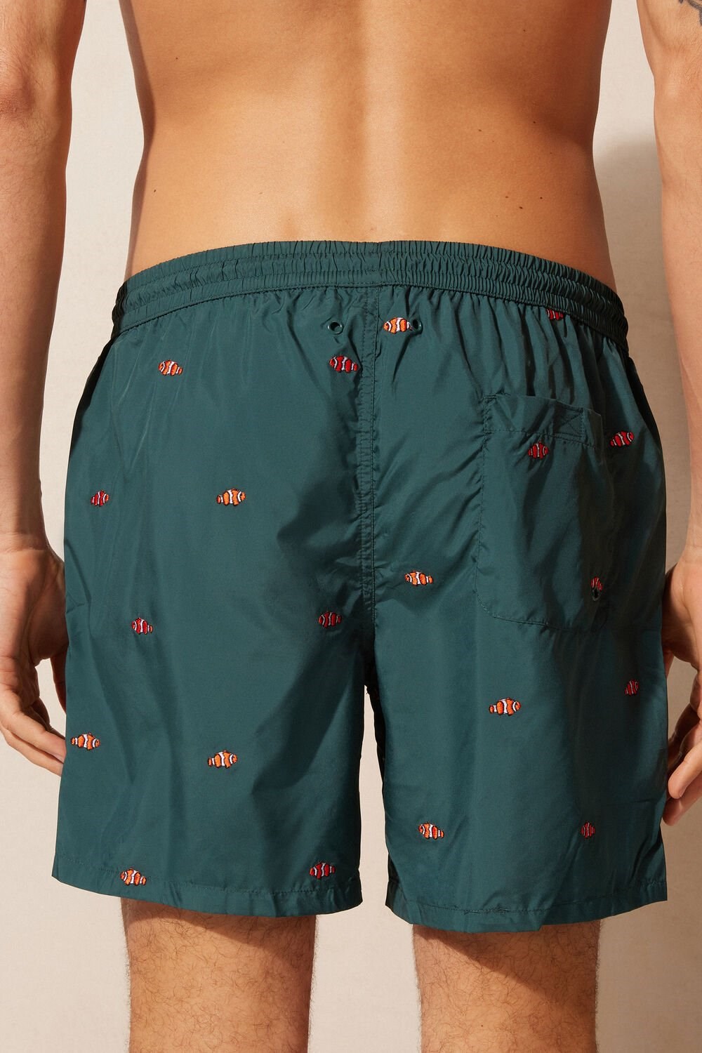 Intimissimi Embroidered Clownfish Swim Trunks Green - 250j - Dark Green Clownfish Embroidery | 4126RAPBV