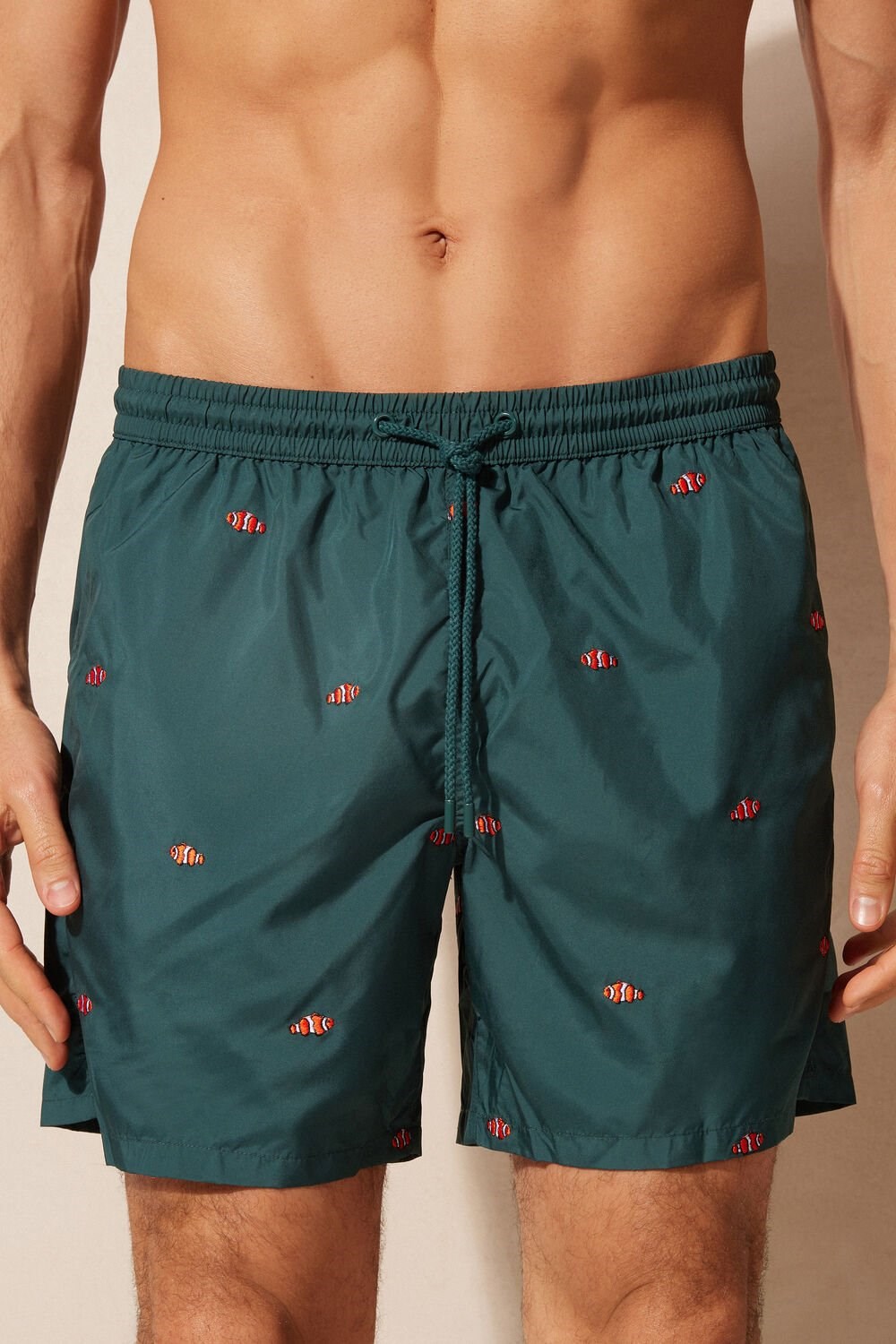 Intimissimi Embroidered Clownfish Swim Trunks Green - 250j - Dark Green Clownfish Embroidery | 4126RAPBV