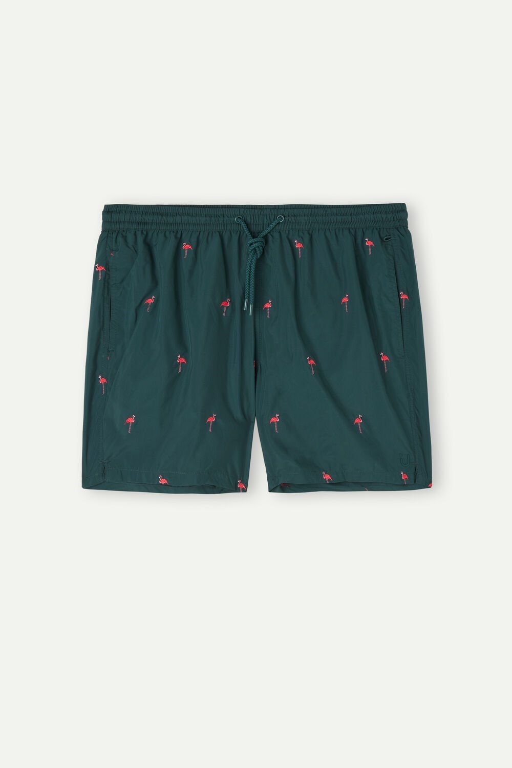 Intimissimi Embroidered Flamingo Swim Trunks Green - 254j - Dark Green Flamingo Embroidery | 0137NFDOX