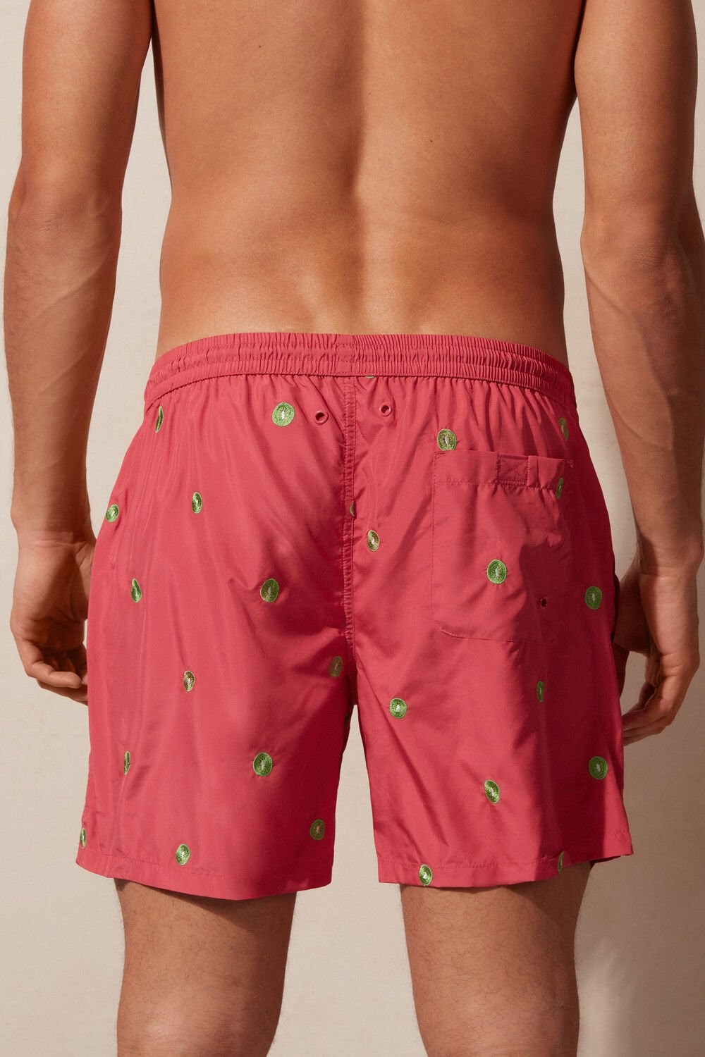 Intimissimi Embroidered Kiwi Swim Trunks Red - 259j - Dark Pink Kiwi Embroidery | 9574GXFZC