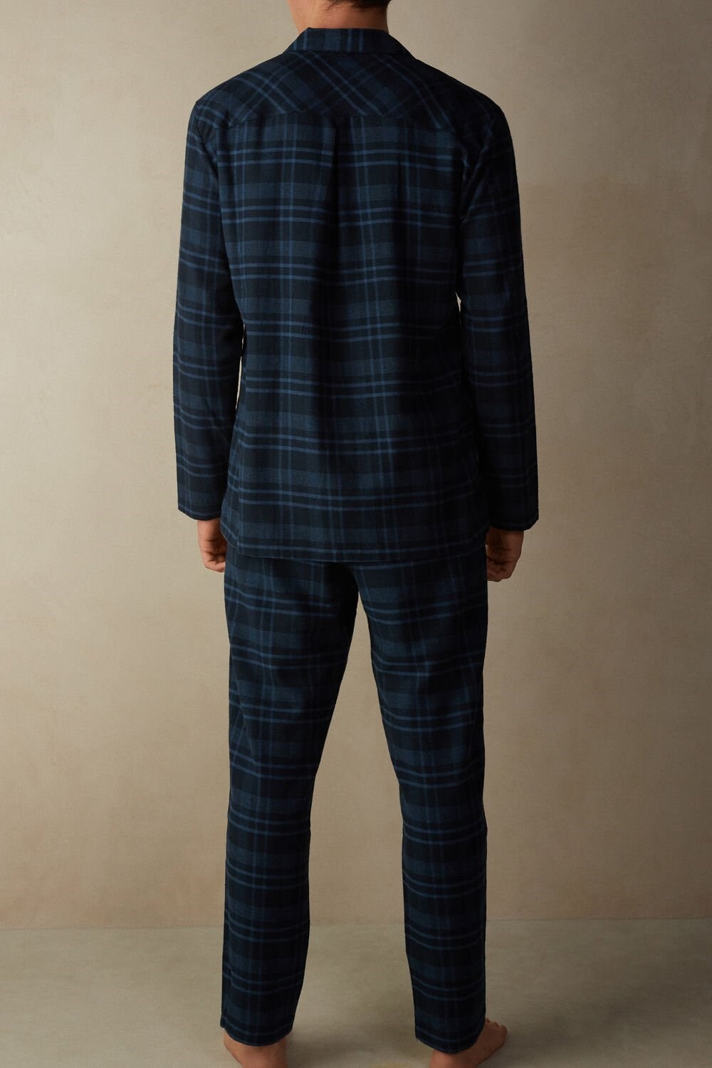 Intimissimi Full Length Pajamas in Brushed Blue Check Patterned Cloth Blue - 102j - Denim Blue Check Print | 6870EXZPA