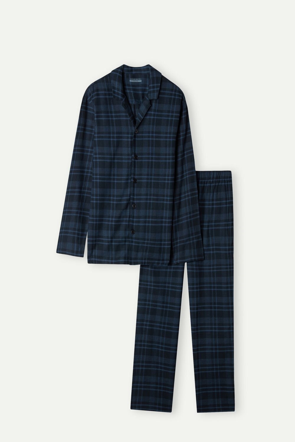 Intimissimi Full Length Pajamas in Brushed Blue Check Patterned Cloth Blue - 102j - Denim Blue Check Print | 6870EXZPA