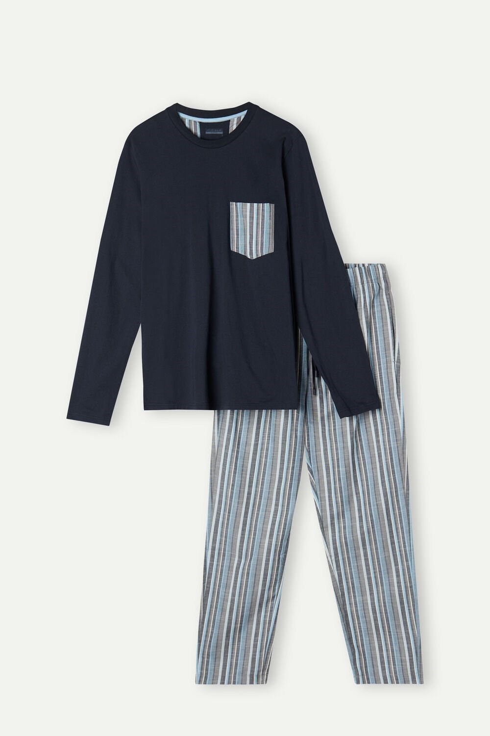 Intimissimi Full Length Pajamas in Striped Cotton Blue - 800 - Midnight Blue | 8214GVBHE