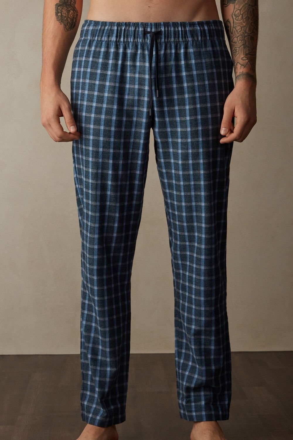 Intimissimi Full Length Pants in Check Patterned Brushed Cloth Blue - 089j - Blue Check | 9637BQKZU