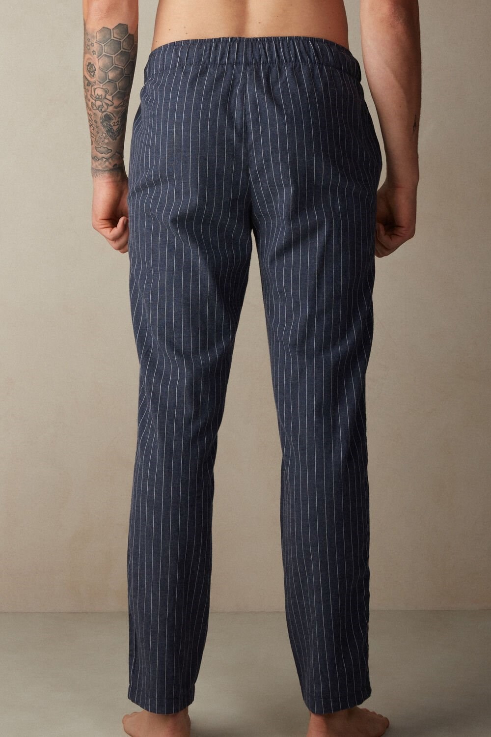 Intimissimi Full Length Pants in Denim Pinstripe Patterned Brushed Cloth Blue - 091j - Denim Blue Heather Pinstripe | 8763BWIJL