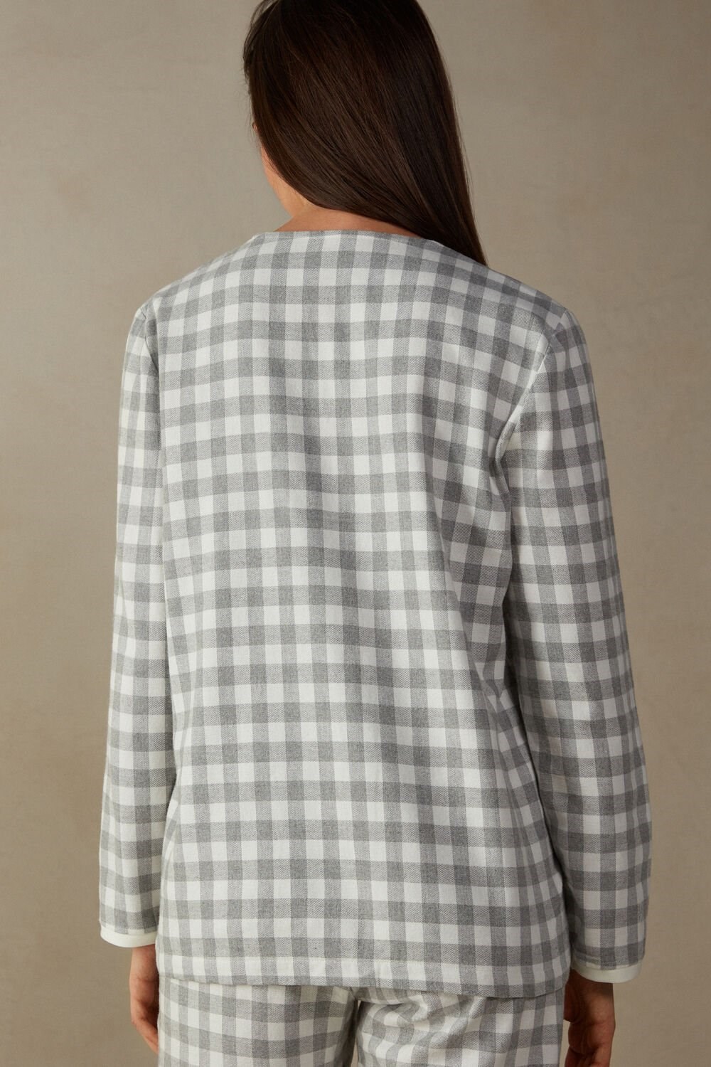 Intimissimi Gingham Lover Shirt in Brushed Cloth White - 896i - Heathered Grey Square / Talc | 1548XFHAR