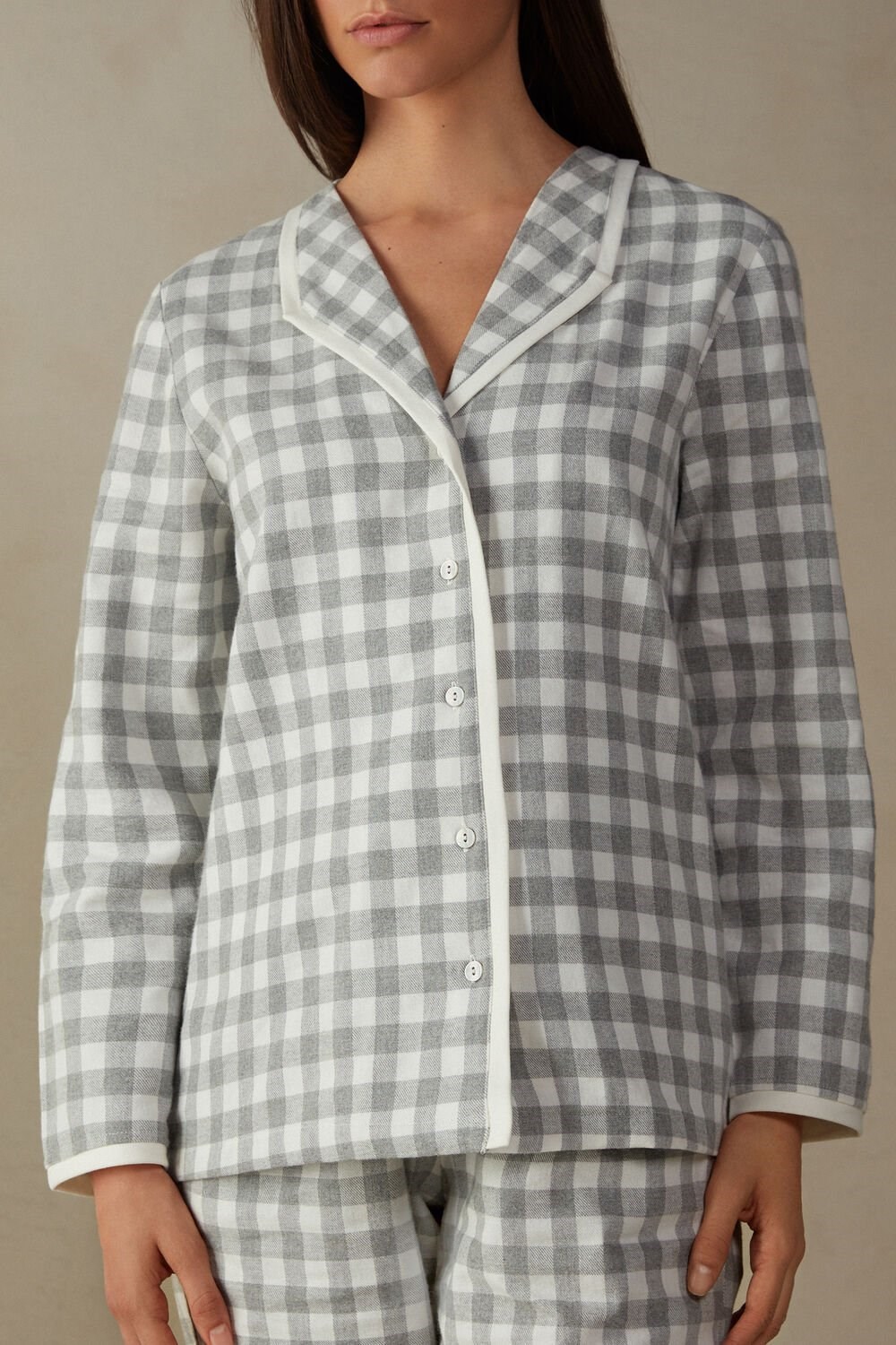 Intimissimi Gingham Lover Shirt in Brushed Cloth White - 896i - Heathered Grey Square / Talc | 1548XFHAR