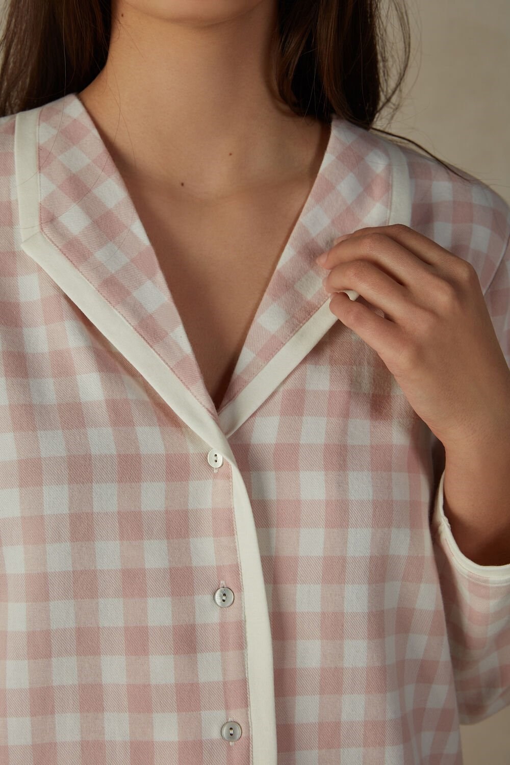 Intimissimi Gingham Lover Shirt in Brushed Cloth White - 895i - Pink Check / Talc | 4903JIVAR