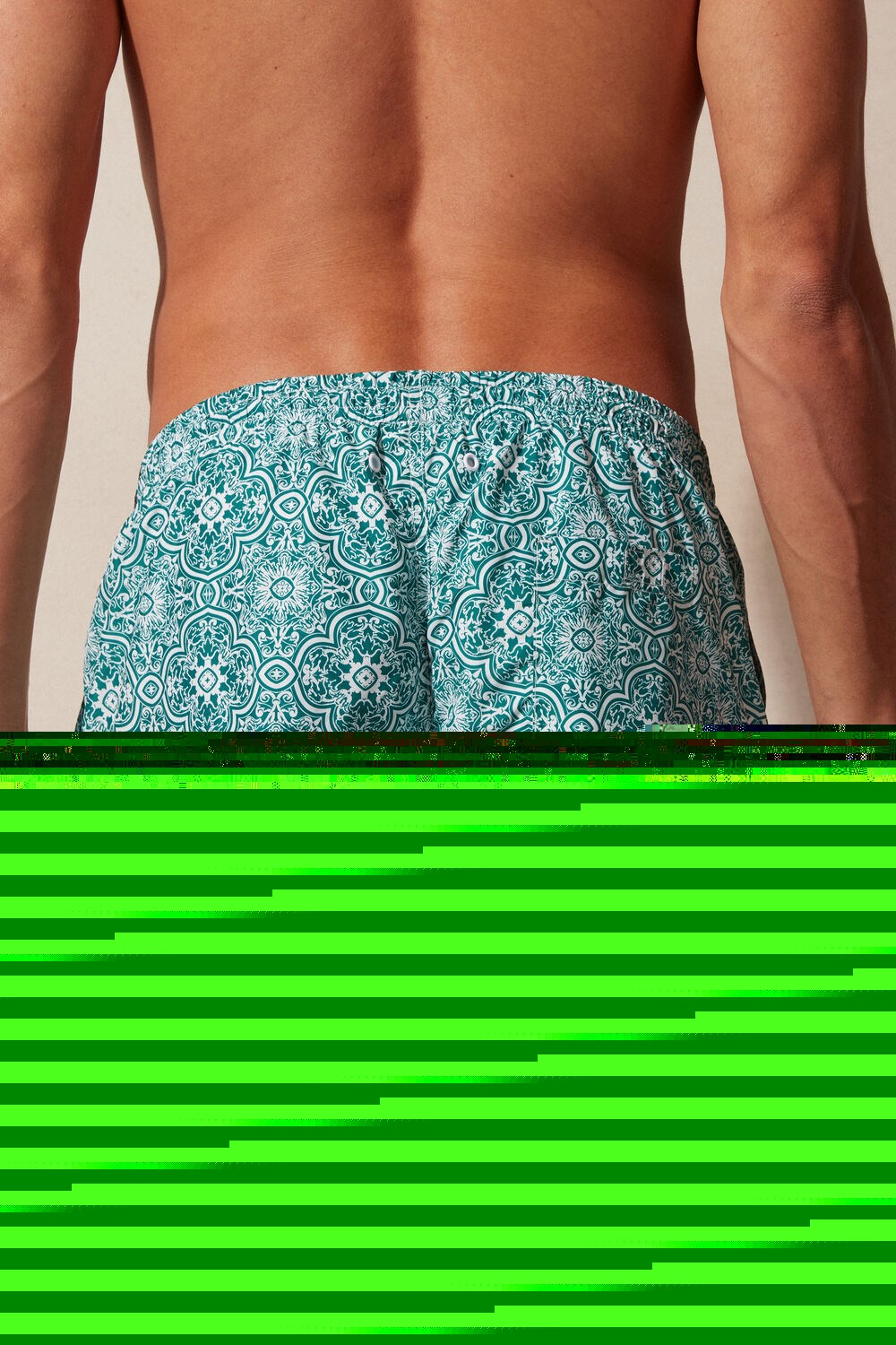 Intimissimi Green Majolica Print Swim Trunks Blue - 264j - White Green Majolica Print | 3650ZCIQM