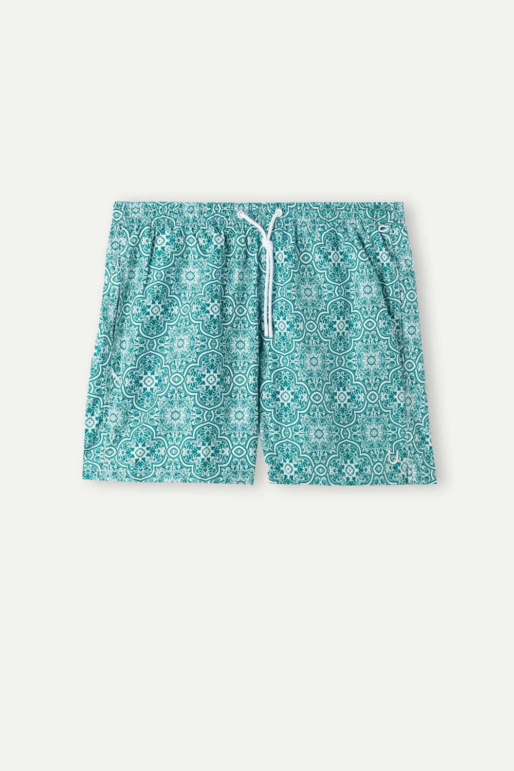 Intimissimi Green Majolica Print Swim Trunks Blue - 264j - White Green Majolica Print | 3650ZCIQM