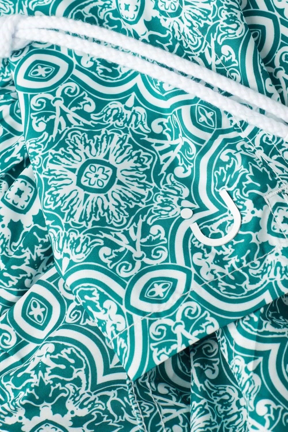 Intimissimi Green Majolica Print Swim Trunks Blue - 264j - White Green Majolica Print | 3650ZCIQM