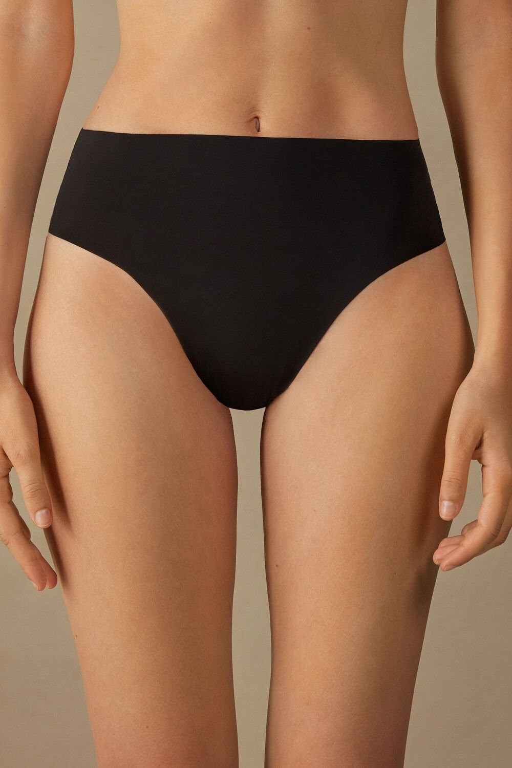 Intimissimi High Waist Thong in Seamless Ultralight Microfiber Black - 019 - Black | 8023YVHLN