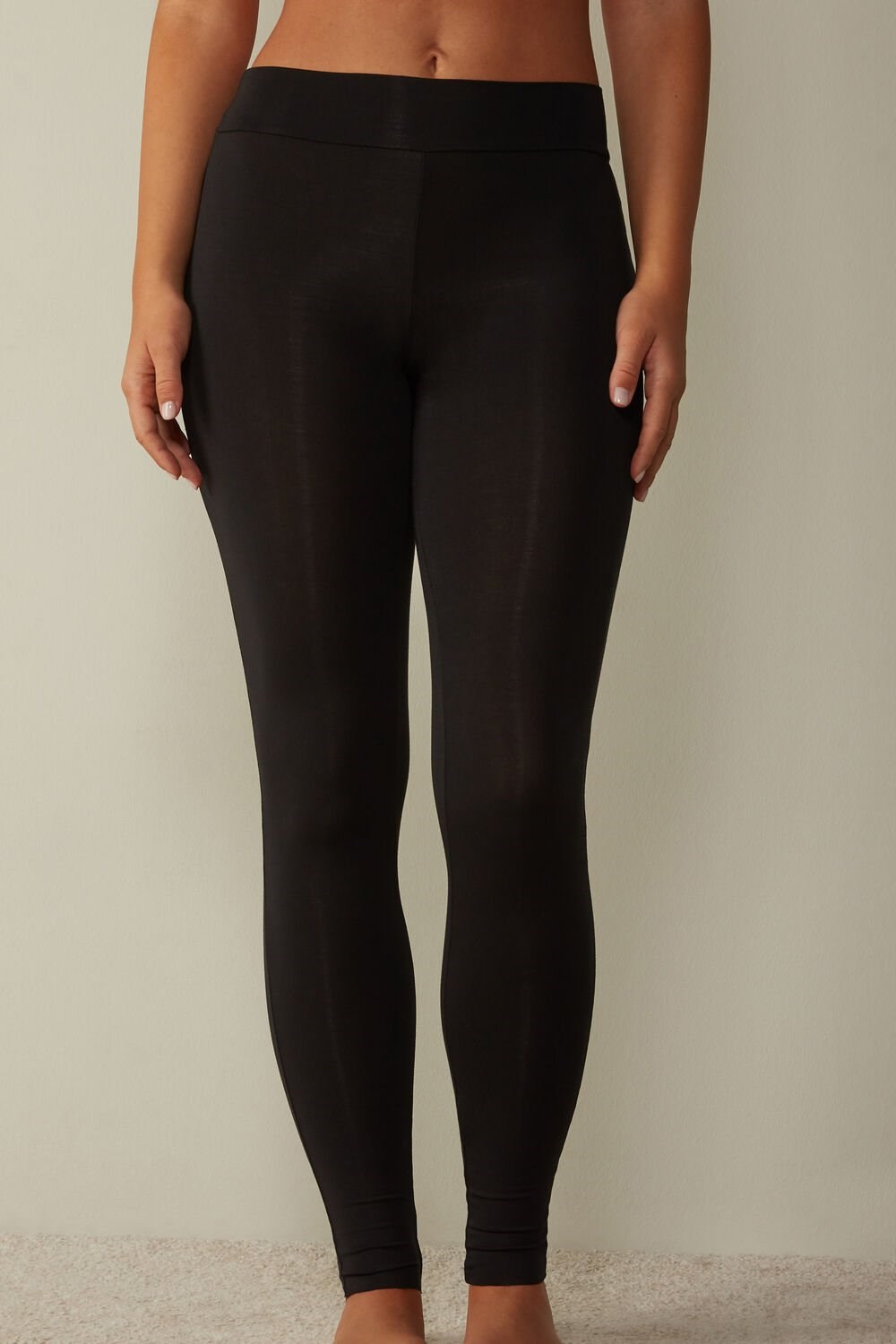 Intimissimi High-Waisted Micromodal Stirrup Leggings Black - 019 - Black | 0571UEHLZ