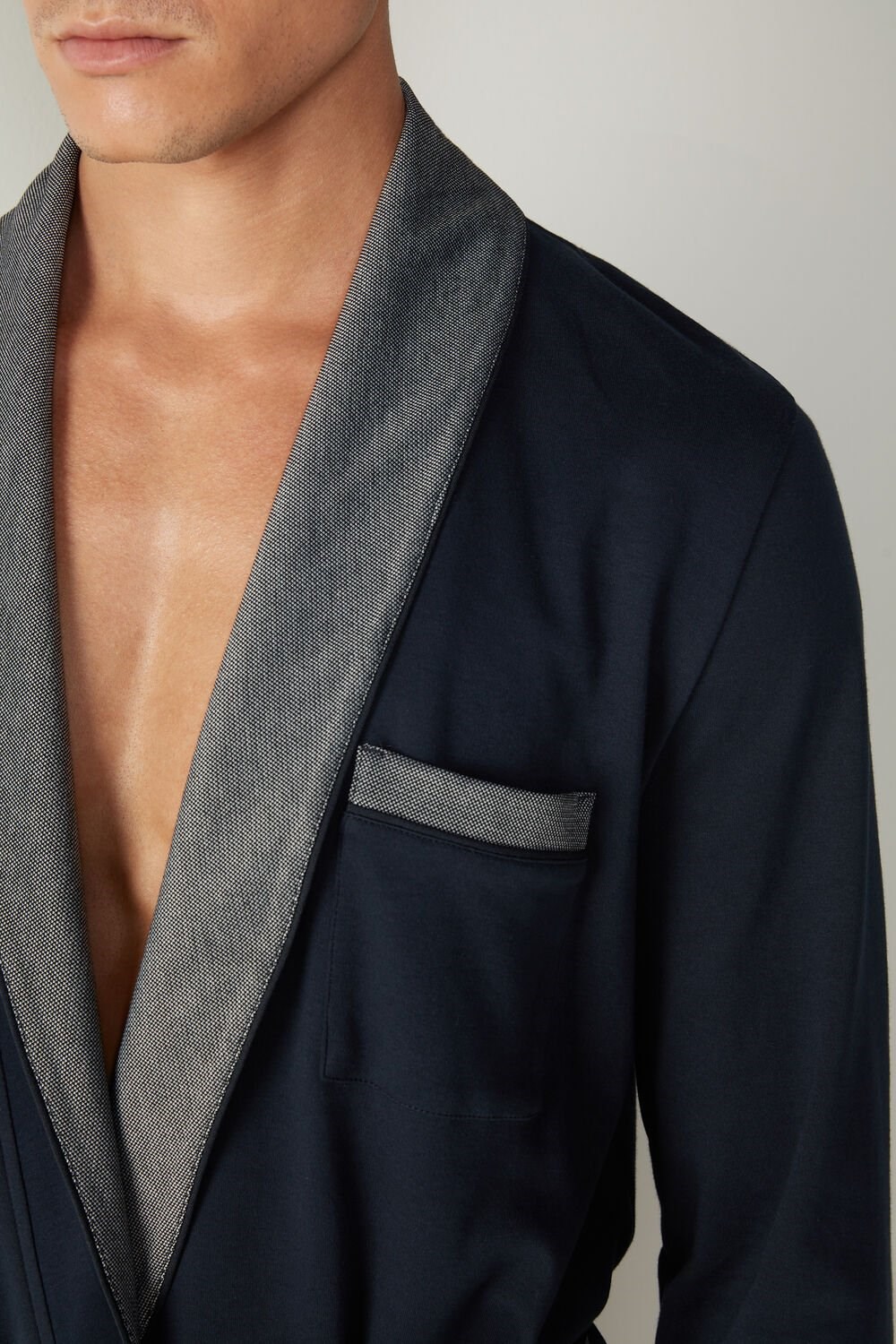 Intimissimi Interlock Cotton Smoking Jacket Blue - 800 - Midnight Blue | 9835IMVWZ