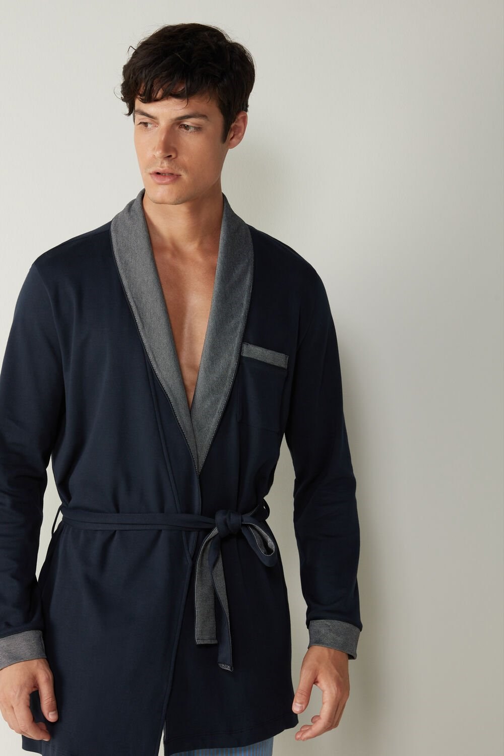 Intimissimi Interlock Cotton Smoking Jacket Blue - 800 - Midnight Blue | 9835IMVWZ