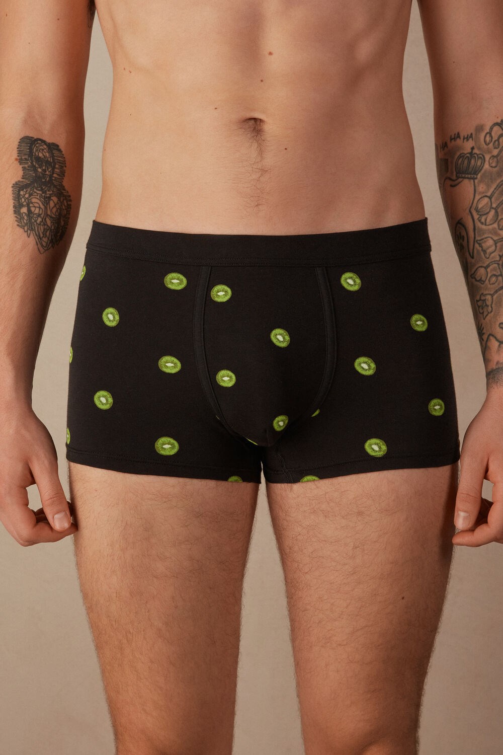 Intimissimi Kiwi Boxers in Natural Fresh Supima® Cotton Black - 316j - Black Kiwi Print | 3480BWIQF