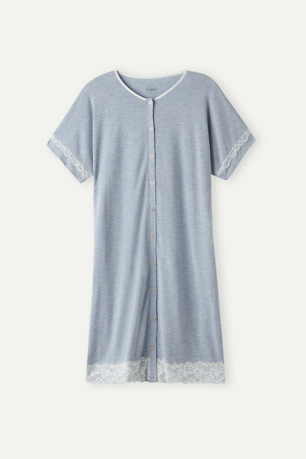 Intimissimi Lace Trim Button Up Nightgown Light Blue - 009j - Heathered Light Blue | 0457ODFSB