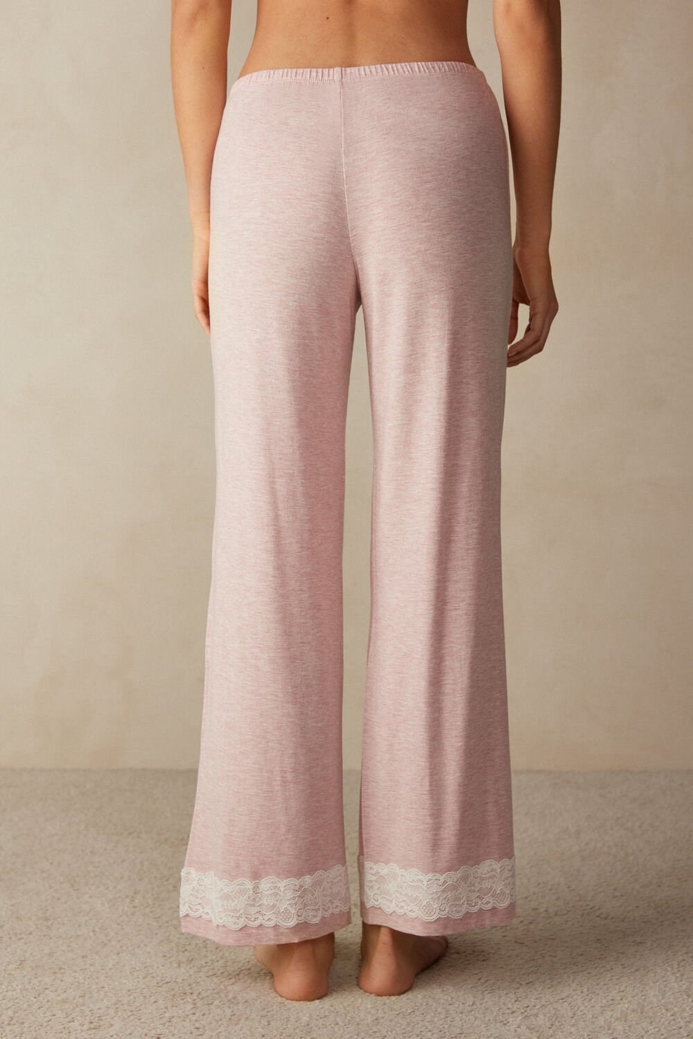 Intimissimi Lace Trim Full Length Pants in Modal Pale Pink - 008j - Heathered Light Pink | 5209FMYJS