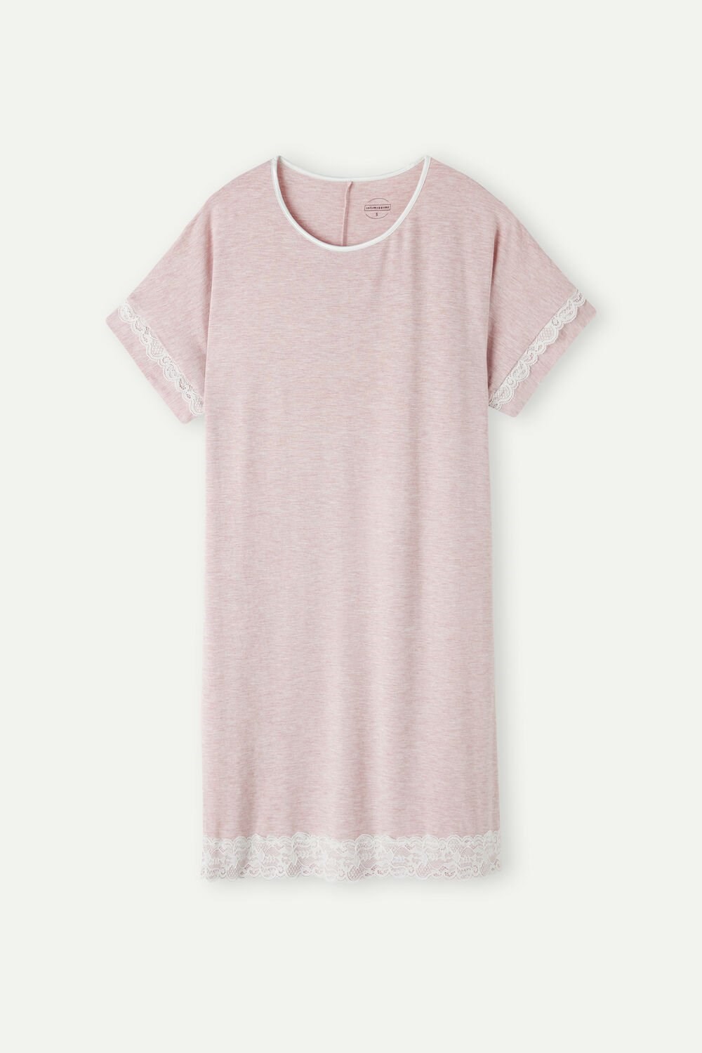 Intimissimi Lace Trim Short Sleeve Nightgown Pale Pink - 008j - Heathered Light Pink | 0278FMBRT