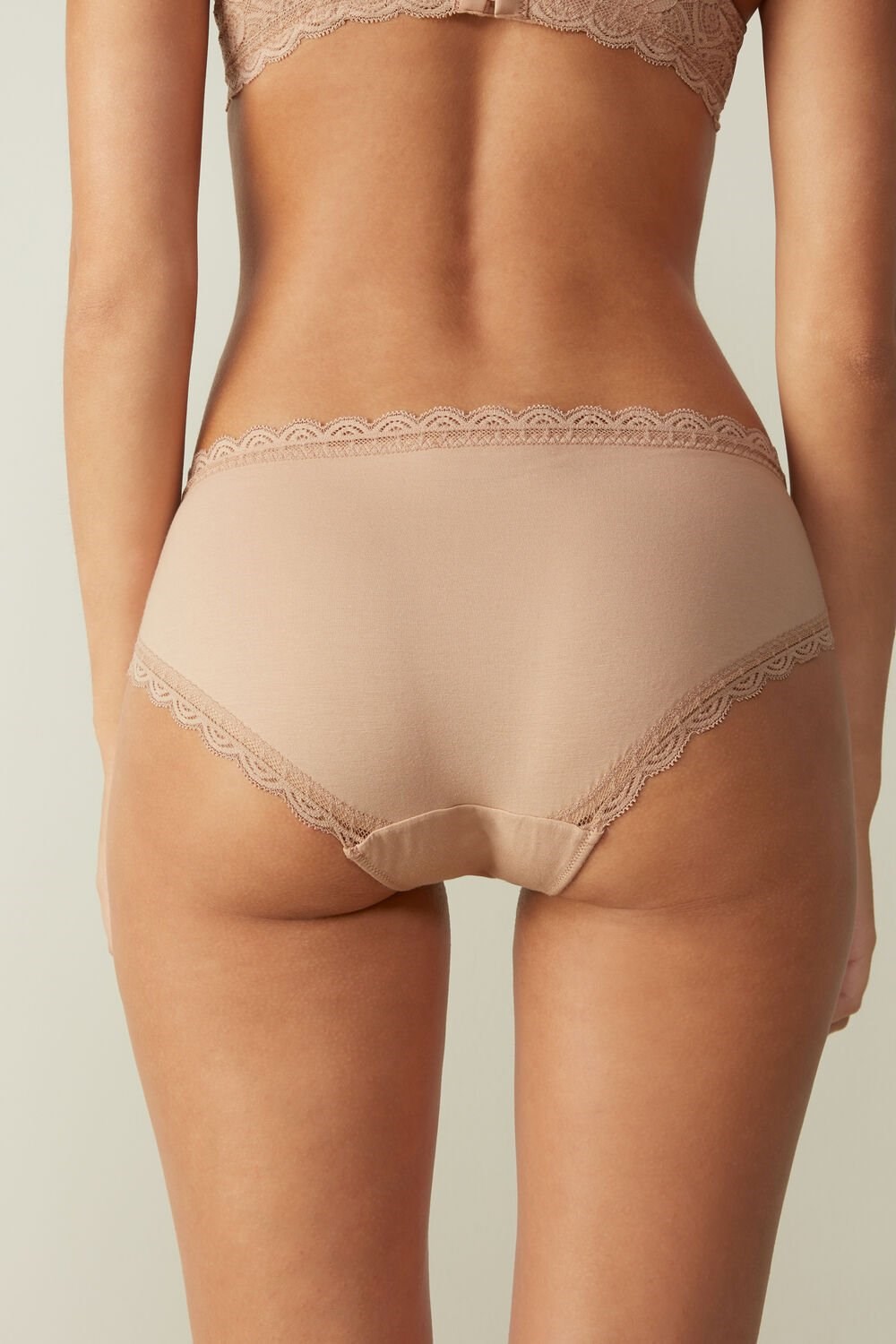 Intimissimi Lace and Cotton High Rise Panties Natural - 044 - Soft Beige | 0392PKLXM