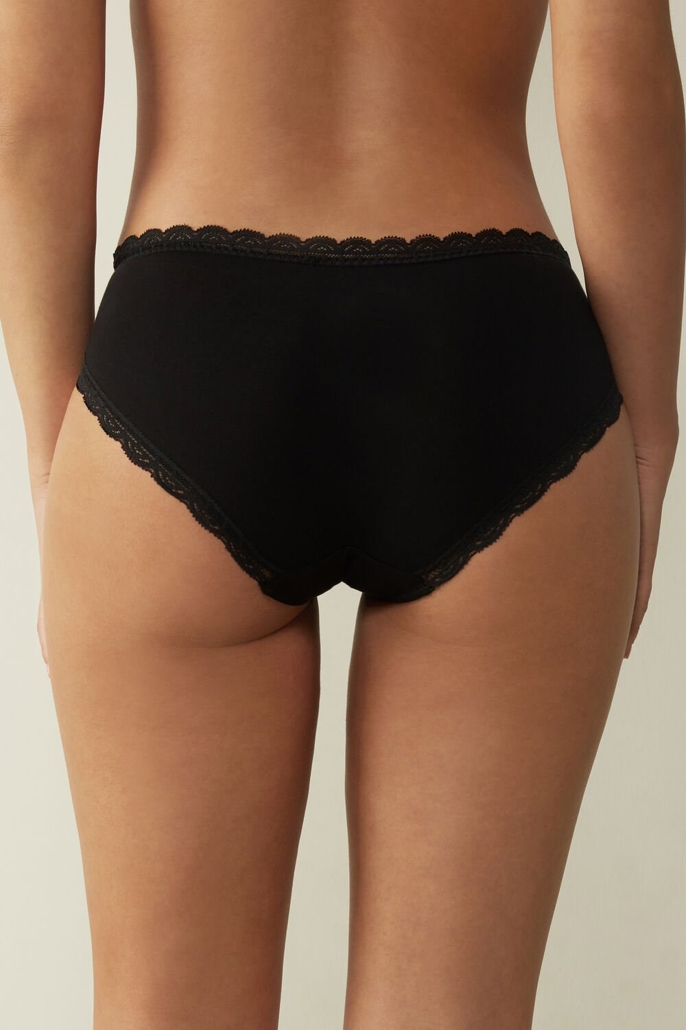 Intimissimi Lace and Cotton High Rise Panties Black - 019 - Black | 5094QOXET