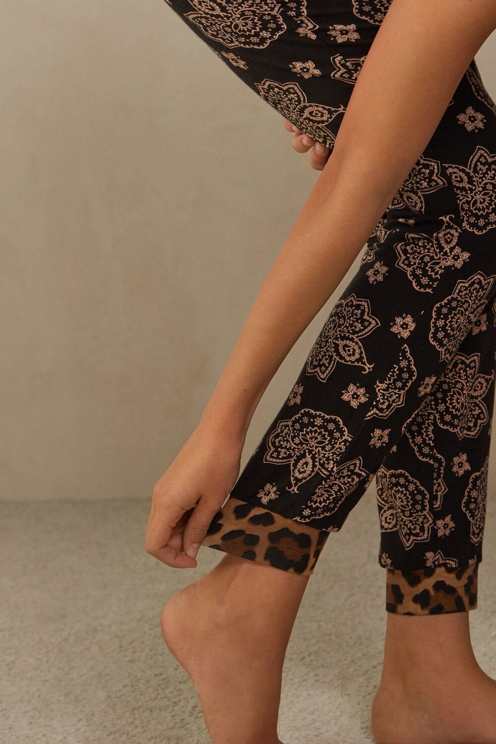 Intimissimi Lady Animalier Modal Cuffed Pants Print - 146j - Black Paisley / Animal Print | 6390RZGJN