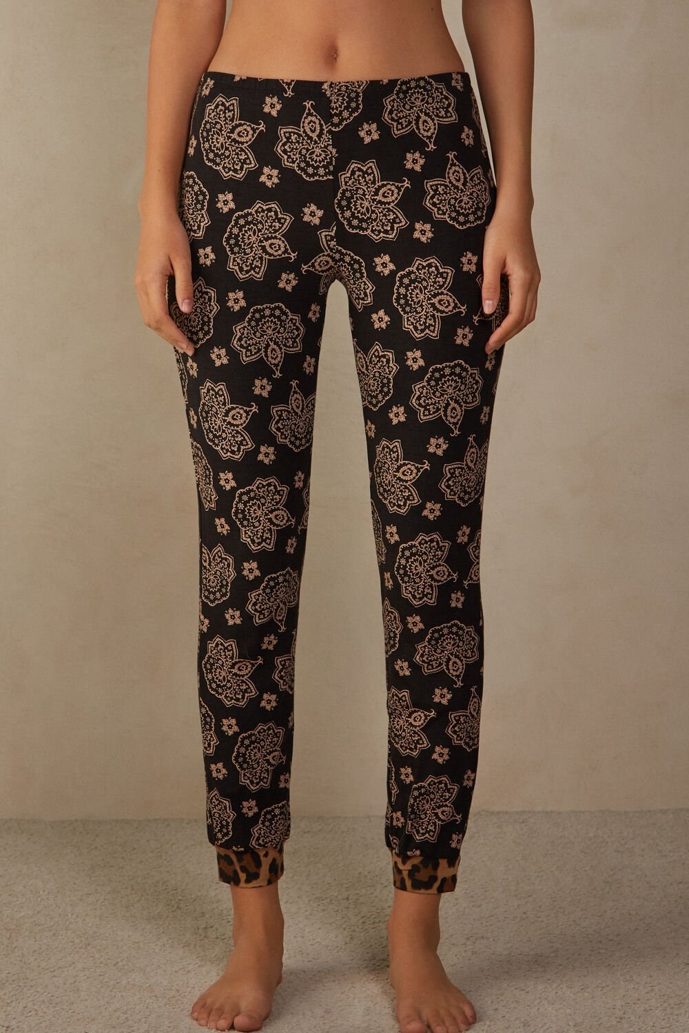 Intimissimi Lady Animalier Modal Cuffed Pants Print - 146j - Black Paisley / Animal Print | 6390RZGJN