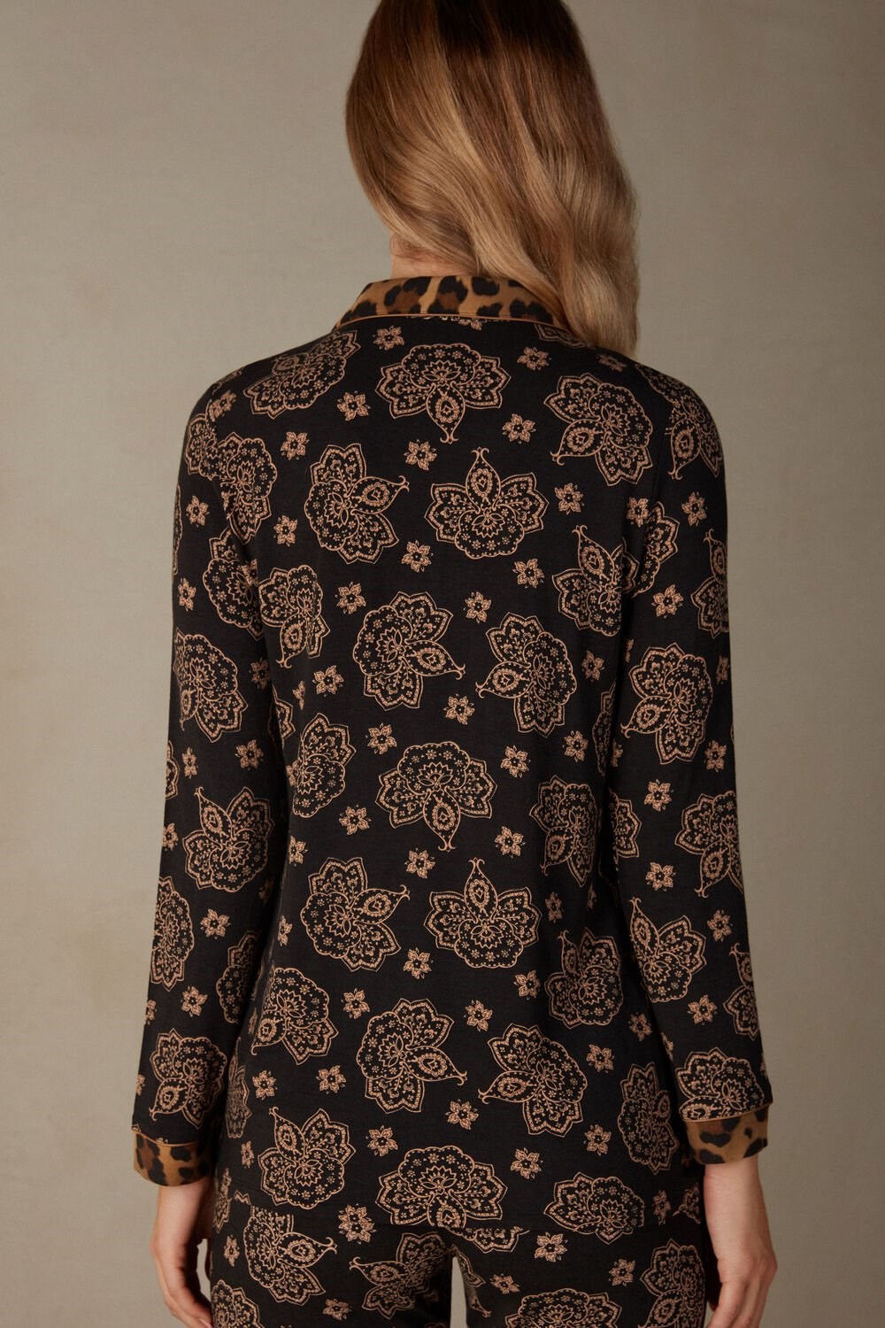 Intimissimi Lady Animalier Modal Shirt Print - 146j - Black Paisley / Animal Print | 4192IVARH