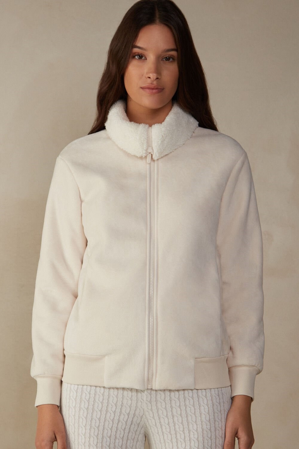 Intimissimi Lady from the Mountains Fleece Bomber Natural - 5105 - Bianco | 2685BEIZD