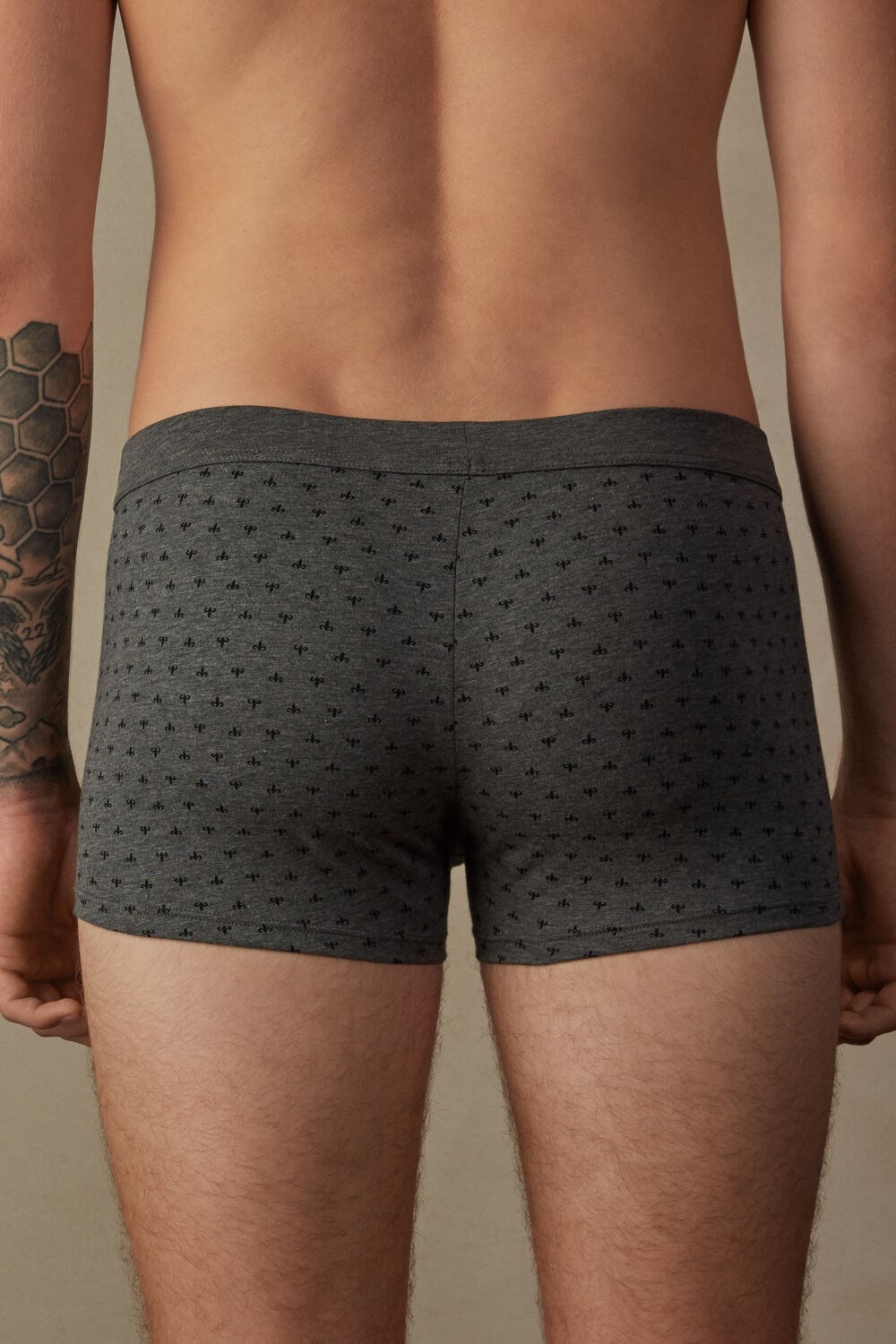 Intimissimi Lily Boxers in Stretch Supima® Cotton Grey - 068j - Graphite Grey Heather Lily Print | 5079UHMTC