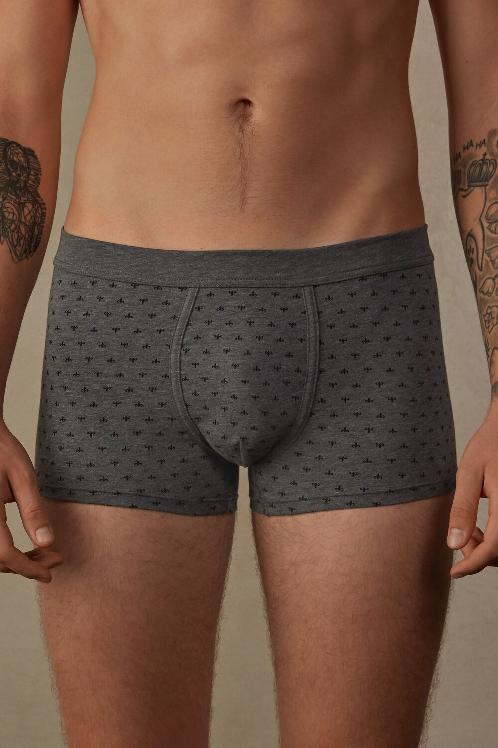 Intimissimi Lily Boxers in Stretch Supima® Cotton Grey - 068j - Graphite Grey Heather Lily Print | 5079UHMTC