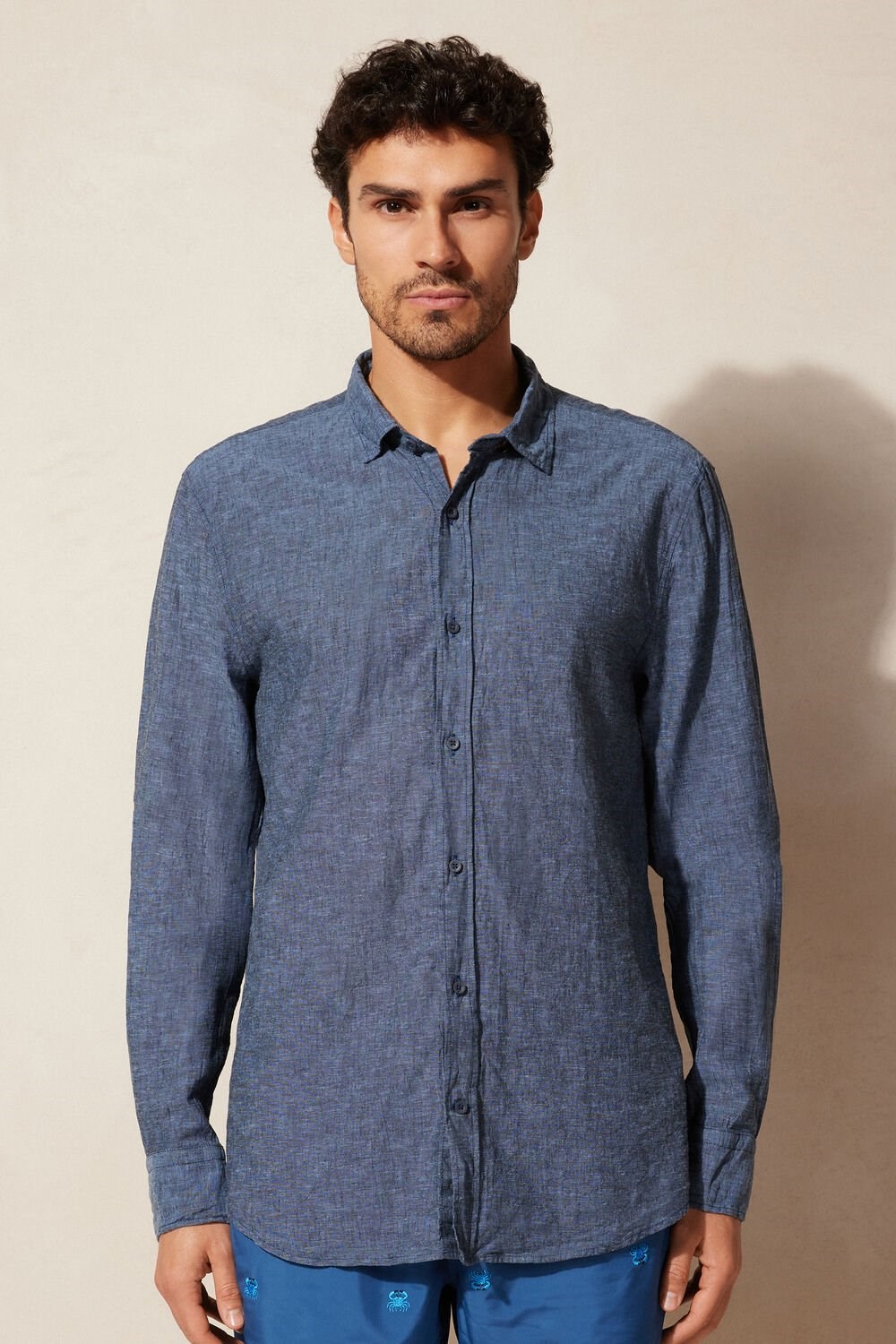 Intimissimi Linen and Cotton Shirt Blue - 288j - Petroleum Blue | 8091DJBET