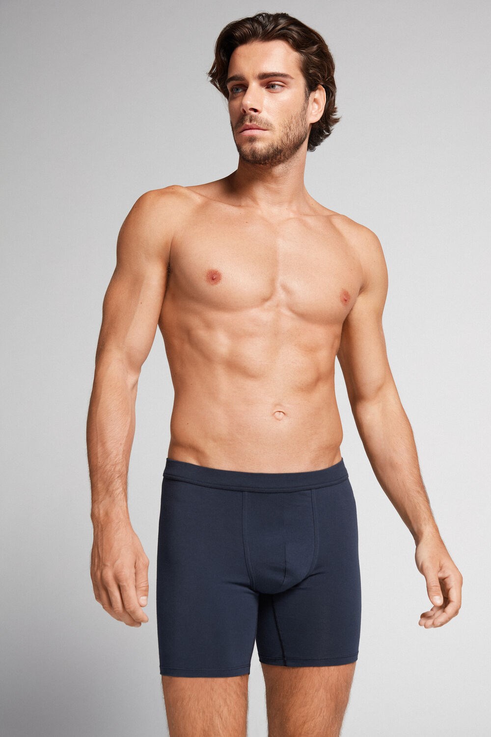 Intimissimi Long Boxers in Stretch Supima® Cotton Blue - 800 - Midnight Blue | 4291OLCWG